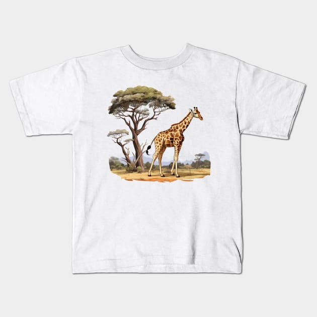 Watercolor Giraffe Kids T-Shirt by zooleisurelife